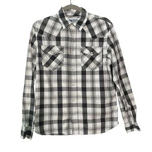 Levis Western Pearl button snap Shirt S Black white plaid Mens Roll tab sleeves